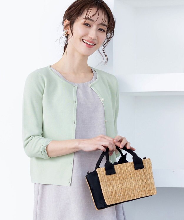 Tiaclasse L 【洗える】ミラノリブ編みが大人上品なリボンニットカーディガン ミント