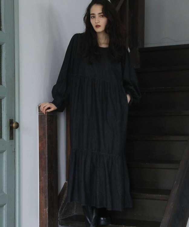 Green Parks ■ＥＳＣＡＲ　デニムピンタックカフスワンピース Black