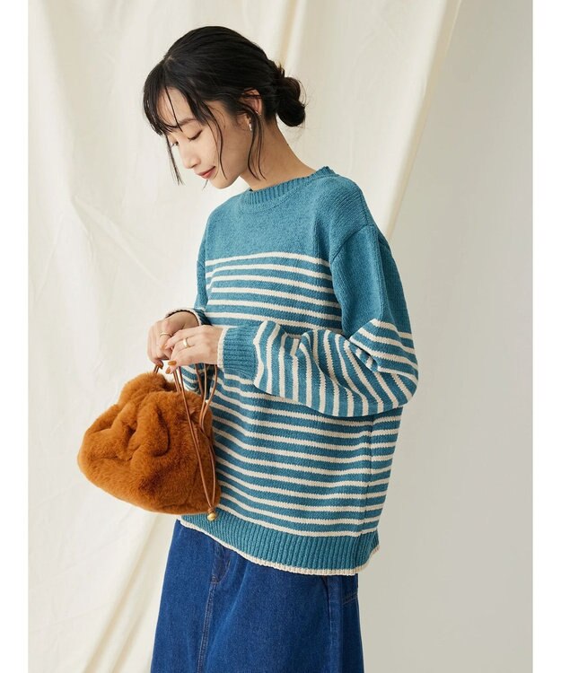 CRAFT STANDARD BOUTIQUE 洗えるモールニットボーダープルオーバー Blue