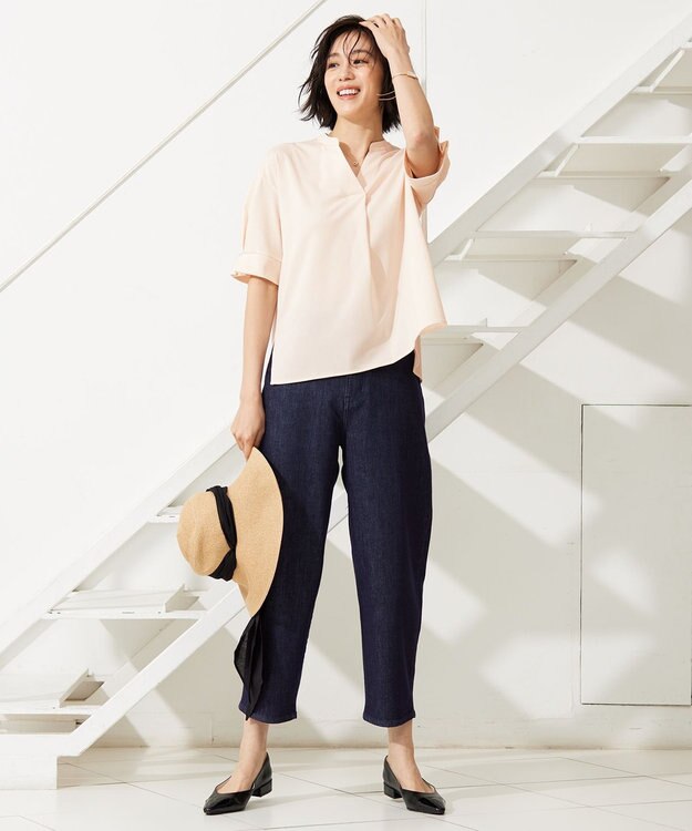 自由区 S 【WEB限定・洗える】トリコットジャージー カットソー シェルストライプ