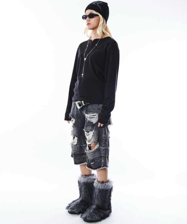 WEGO 【ユニセックス着用ITEM】コンパクトフィットリブヘンリーネックT（LS） ブラック