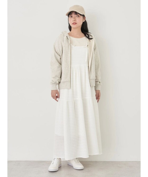 earth music&ecology 表面感肩リボンキャミワンピース Off White