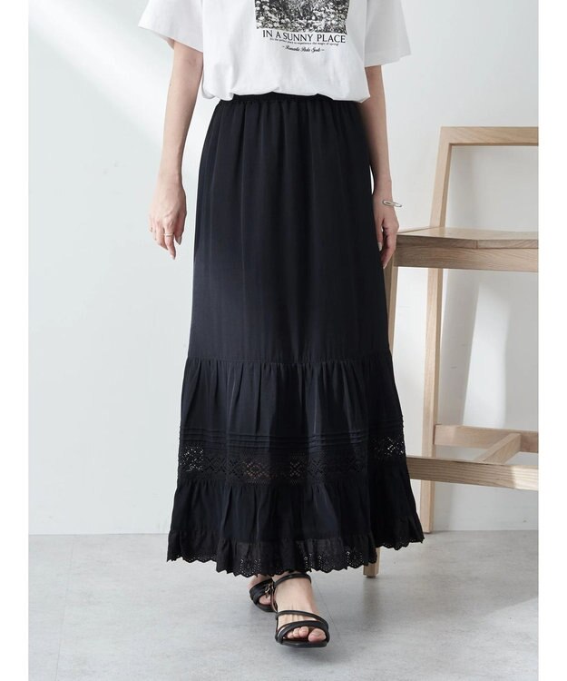 earth music&ecology レースティアードスカート Black