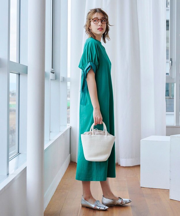 Tiaclasse 【洗える】デザインカフス付きマキシカットソーワンピース グリーン
