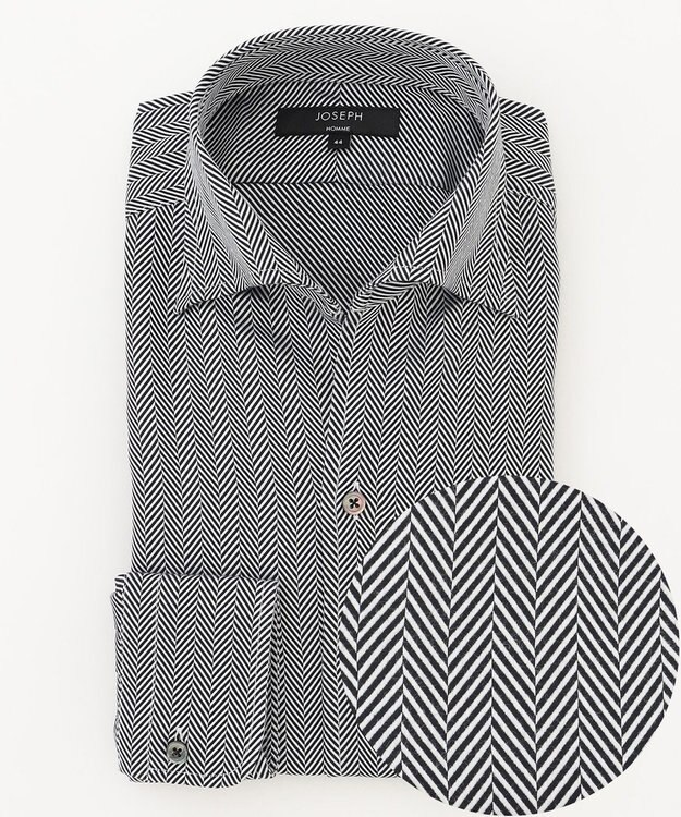 JOSEPH HOMME 【洗える】ツイルへリンボンクレイジー　ドレスシャツ ブラック系1