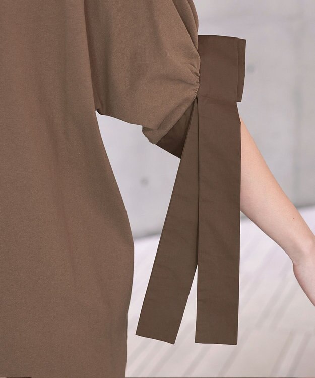 Tiaclasse 【洗える】デザインカフス付きマキシカットソーワンピース ブラウン