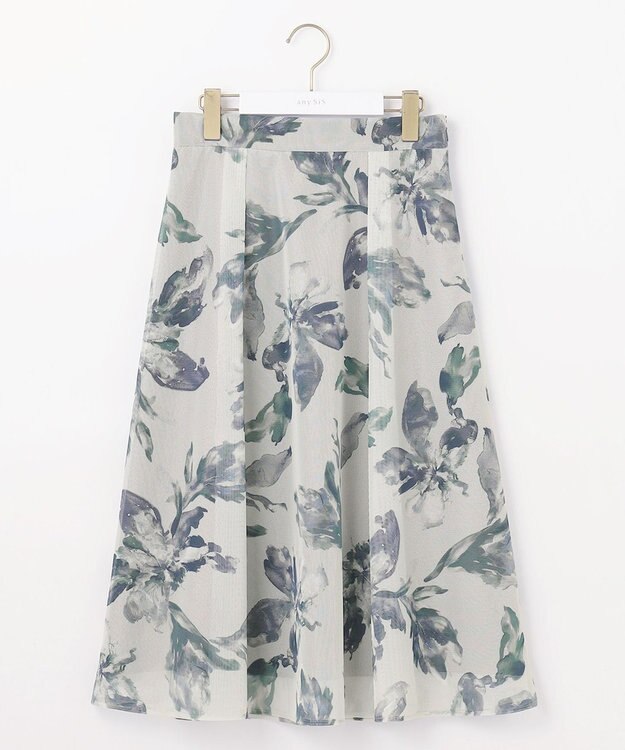 ANY SIS L 【洗える】メッシュフラワープリント スカート ネイビー系