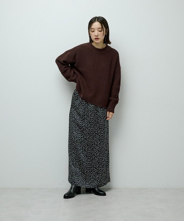 Green Parks かのこ編モックネックニットプルオーバー Brown