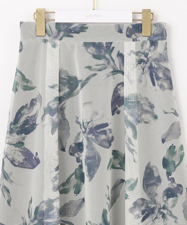ANY SIS L 【洗える】メッシュフラワープリント スカート ネイビー系
