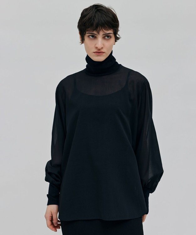 BEIGE， 【洗える】MOYE / ハイネックブラウス Navy