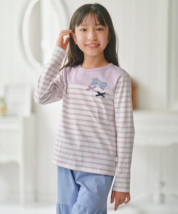 組曲 KIDS 【150-160㎝】リボンボーダー Tシャツ ラベンダー
