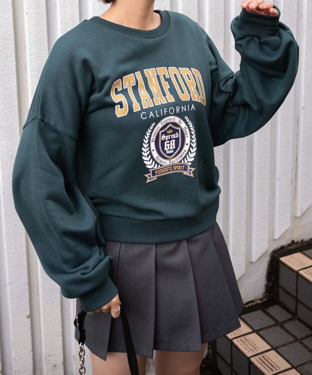 WEGO カレッジプリントスウェット ダークグリーン