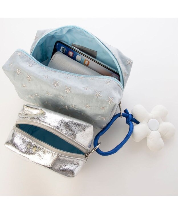 UNBILLION カシュカシュ cachecache / フラワーチャーム付ソート刺繍ポーチセット シルバー