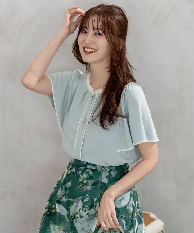 ANY SIS S 【洗える】バイカラーフレア ブラウス ミント