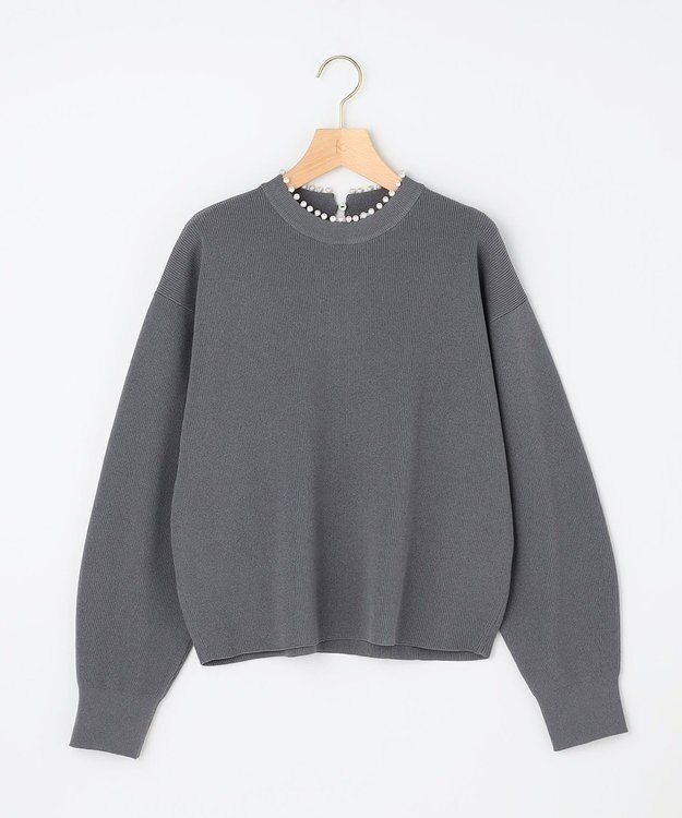 組曲 L 【先行予約・WEB限定】パール釦畦ニット プルオーバー ライトグレー系