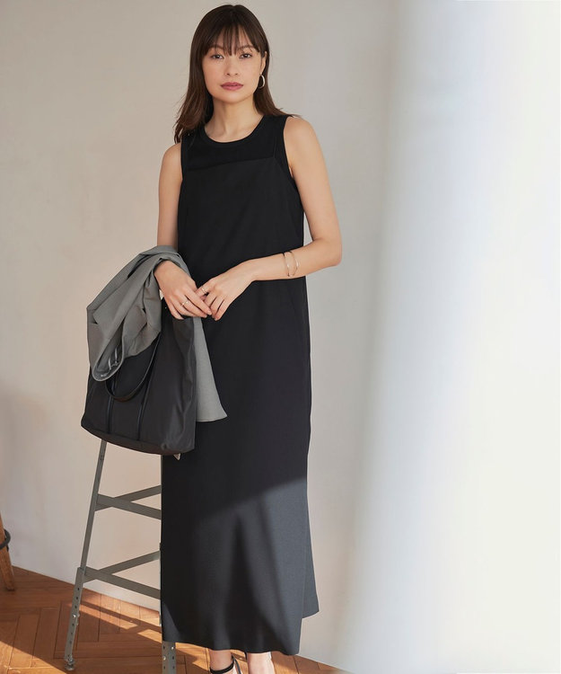 ICB 【接触冷感・UVケア・速乾・洗える】FluidBackSatin キャミソールワンピース ブラック系