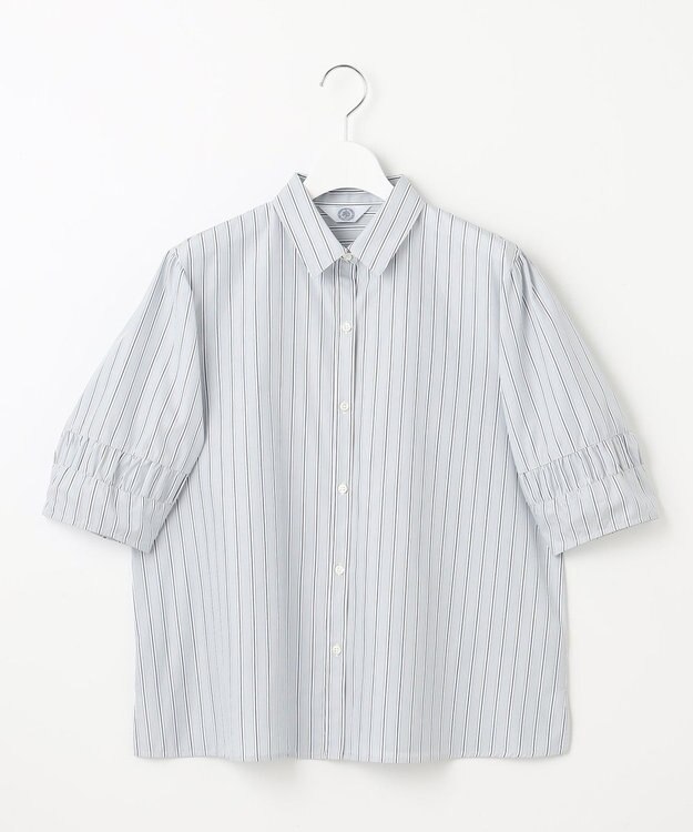 J.PRESS LADIES 【洗える】Betterコットンポリエステル ストライプ シャツカラーブラウス ライトグレー系1