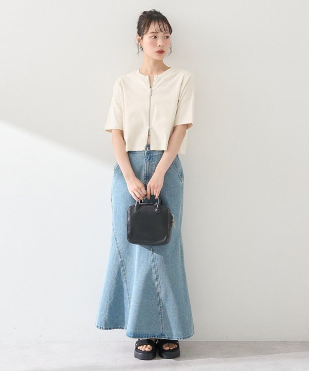 earth music&ecology カットリブＷジップカーディガン Ivory