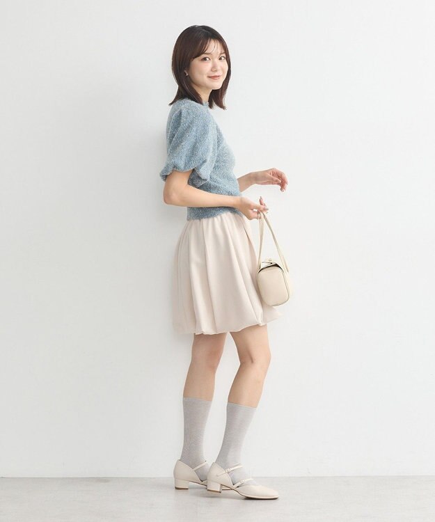 earth music&ecology ボリュームスリーブラメニットプルオーバー Blue