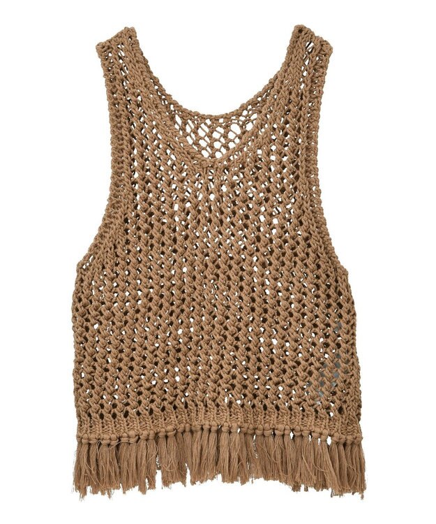 AMERICAN HOLIC 【前後2WAY】フリンジショートベスト Beige