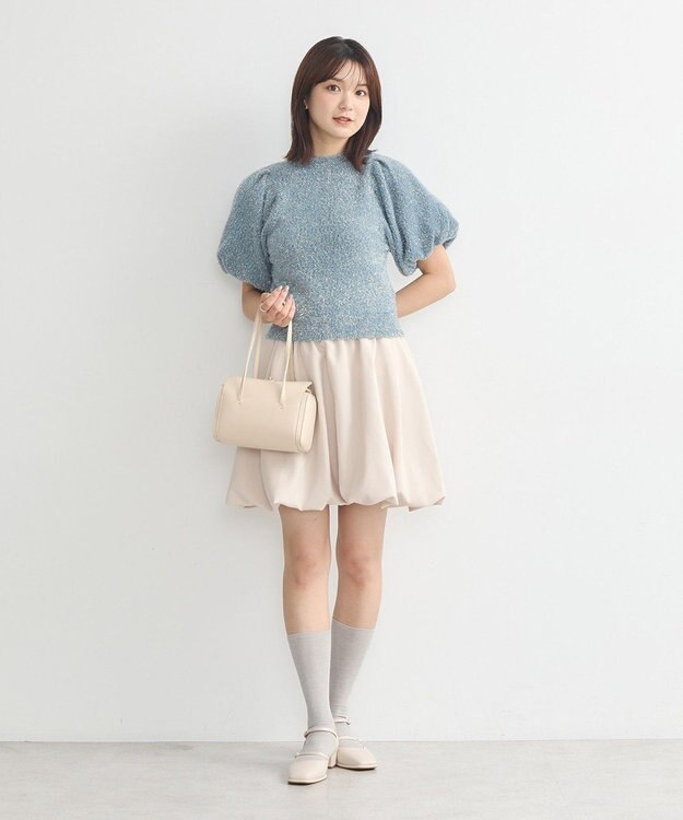 earth music&ecology ボリュームスリーブラメニットプルオーバー Blue