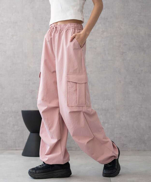 WEGO 【ウエストゴム】イージーパラシュートカーゴパンツ ライトピンク