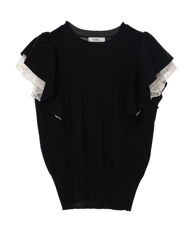 earth music&ecology レースドッキングフリルニットプルオーバー Black