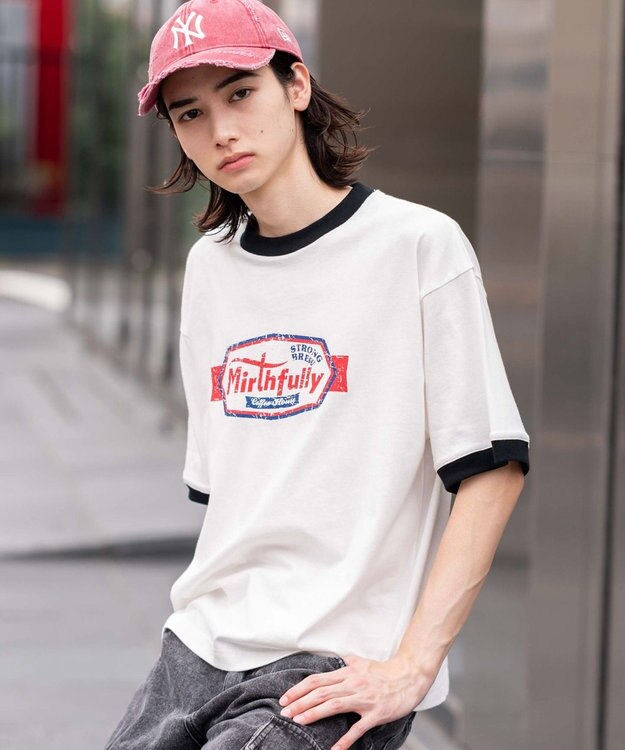WEGO 【ユニセックス着用ITEM/MLサイズ展開】コンパクトフィットグラフィックリンガーT（SS） ホワイト