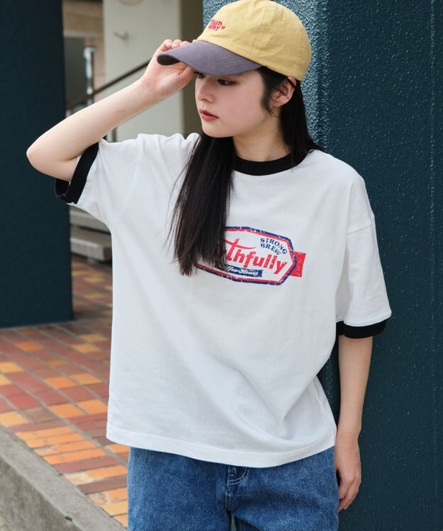 WEGO 【ユニセックス着用ITEM/MLサイズ展開】コンパクトフィットグラフィックリンガーT（SS） ホワイト