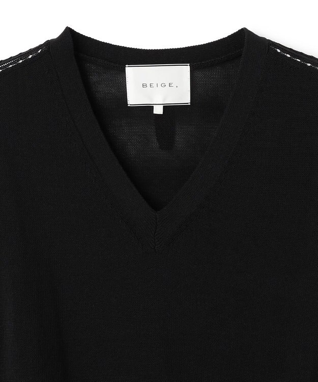 BEIGE， ARSENOPY / コットンドライタッチ Vネックニット Black