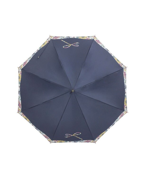 MOONBAT 【耐風傘/ジャンプ傘】ランバン オン ブルー (LANVIN en Bleu) リボン 花柄 長傘 サテンプリント ネイビーブルー