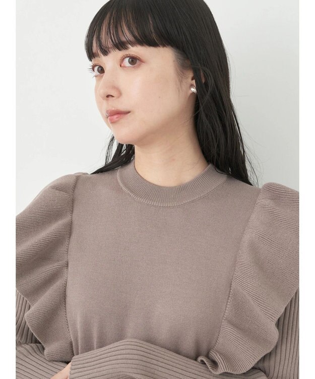 earth music&ecology ショルダーフリルニットワンピース Mocha