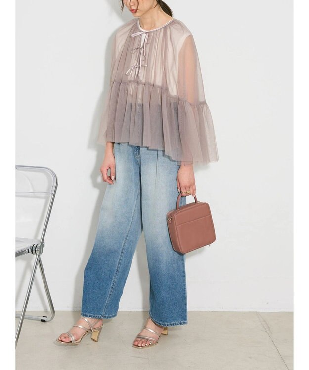 Green Parks リボンチュールデザインブラウス Pink Beige