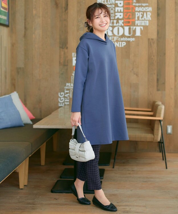 Tiaclasse 【洗える】ソフトボンディングパーカーチュニック ブルー