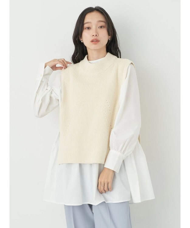 earth music&ecology ＳＥＴ２点　ベスト＋チュニックブラウス Ivory