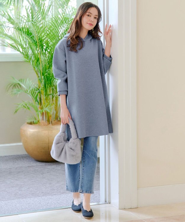 Tiaclasse 【洗える】ソフトボンディングパーカーチュニック グレー