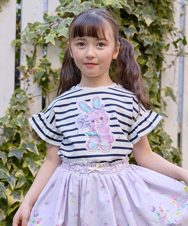 ANY KIDS ウサギ ボーダー Tシャツ ネイビー系