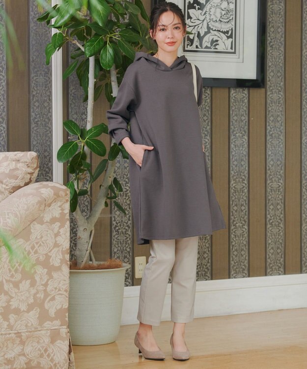 Tiaclasse 【洗える】ソフトボンディングパーカーチュニック モカ