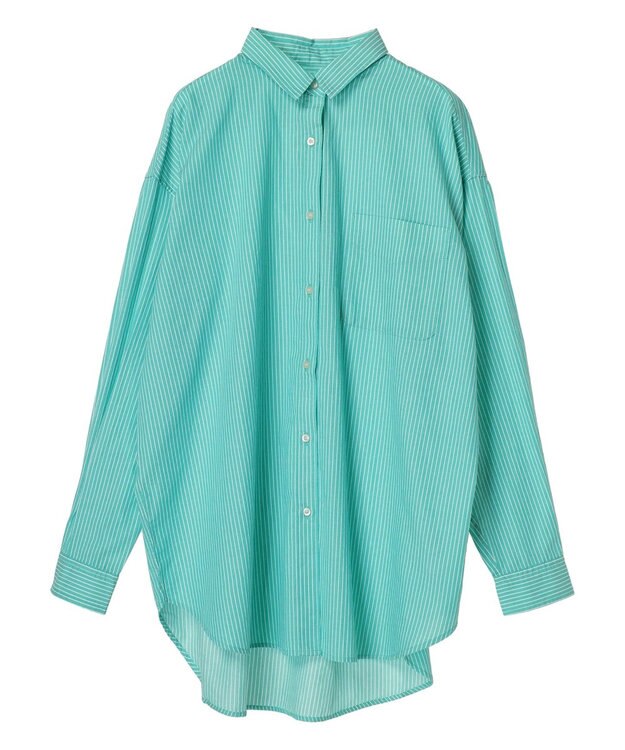 AMERICAN HOLIC ＵＶカット加工バックタックシャツチュニック Stripe Green