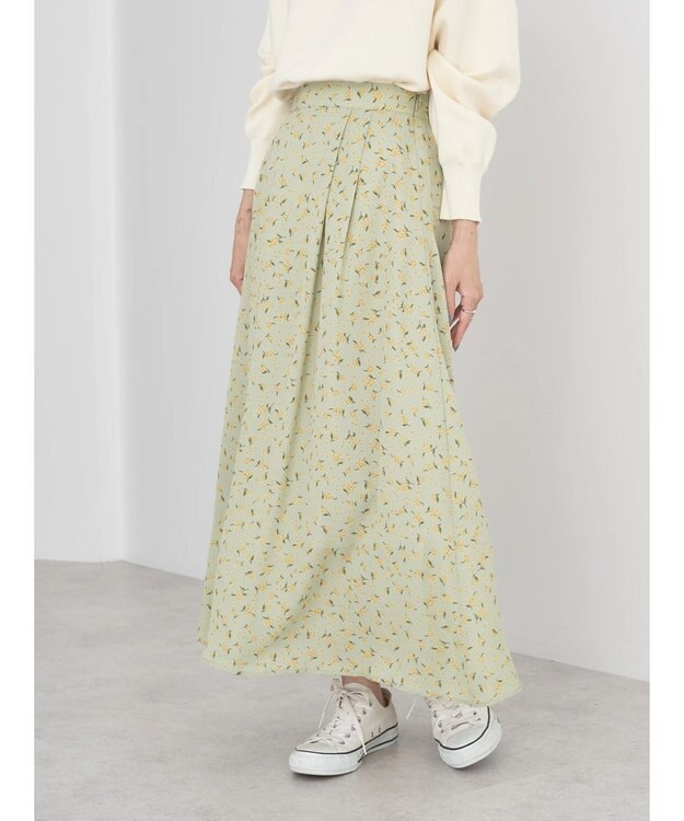 earth music&ecology キンモクセイ柄フレアスカート Green