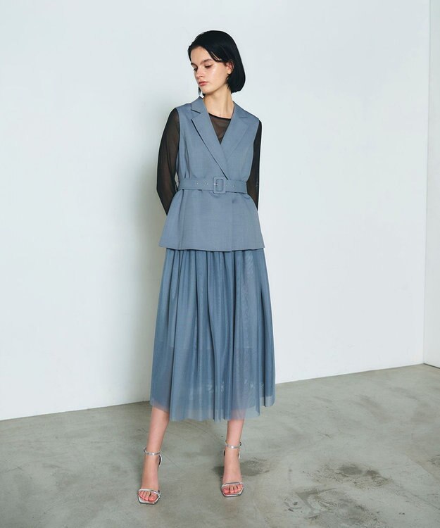 GRACE CONTINENTAL テーラーチュールワンピース グレー