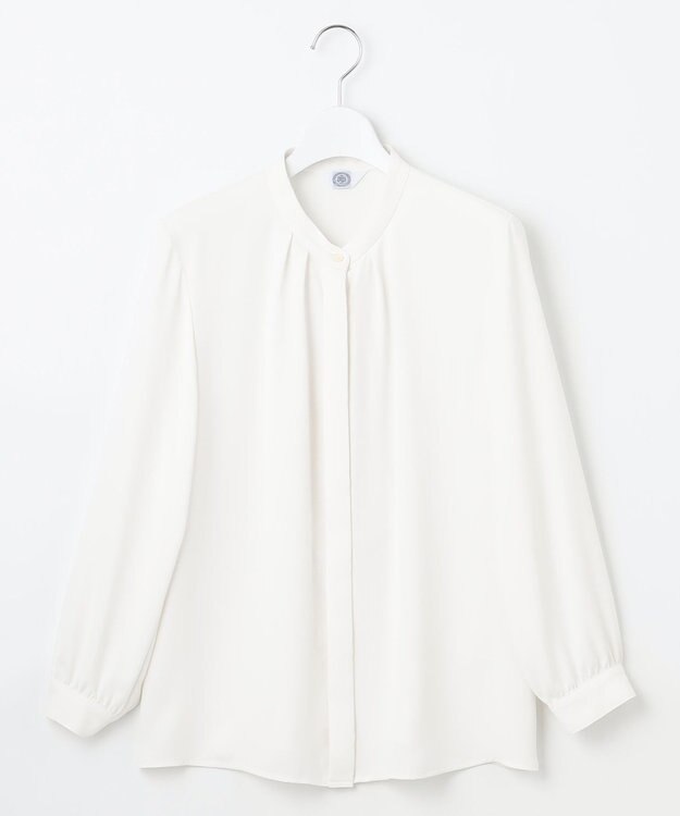 J.PRESS LADIES S 【洗える】パウダージョーゼット ボウタイ バンドカラー ブラウス ホワイト系