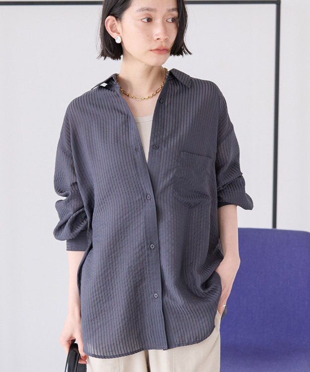 AMERICAN HOLIC シャドーストライプオーバーシャツ Charcoal Gray