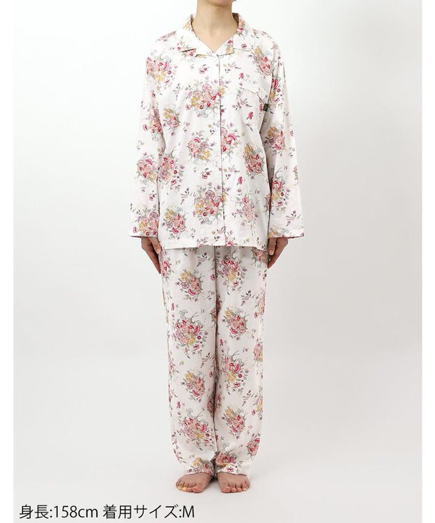 WACOAL パジャマ 長袖 長ズボン 綿100%(本体) サテン ミントン レディース NDX540 /ワコール アイボリー