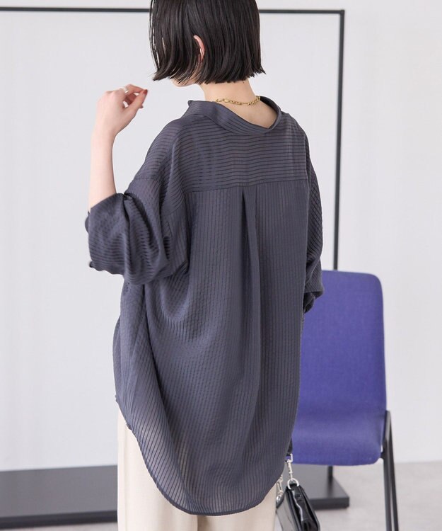 AMERICAN HOLIC シャドーストライプオーバーシャツ Charcoal Gray