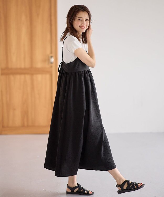 ANY 【洗濯機可能】ギンガムギャザーワンピース ブラック