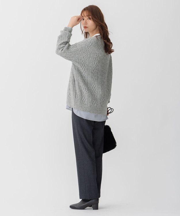 自由区 アランパターン Vネックニット ライトグレー系