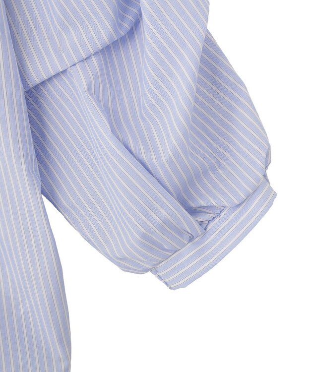 Green Parks イージーケア袖タックブラウス Stripe Blue