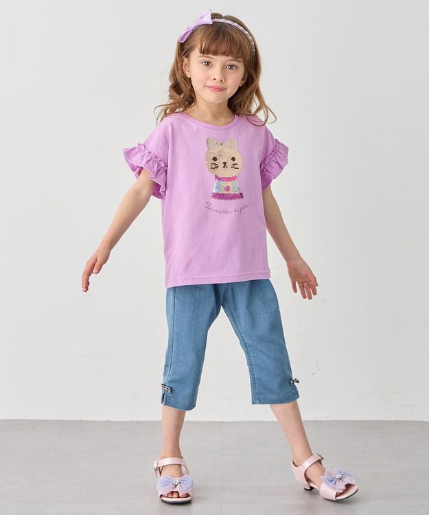 ANY KIDS 接触冷感 しろくま ミラクルスパンコール Tシャツ ラベンダー×ガチャガチャ