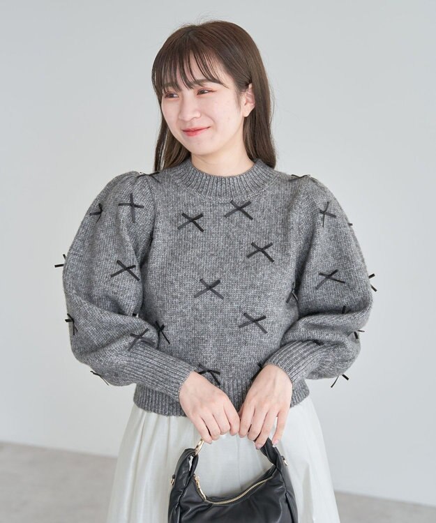 Green Parks ・ＡＮＤＳＥＡＲＣＨ　メニーリボンニットプルオーバー Charcoal Gray